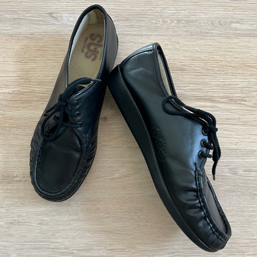 New SAS Comfort Handsewn Siesta Black Leather Lace Up Oxford Loafer Shoes
